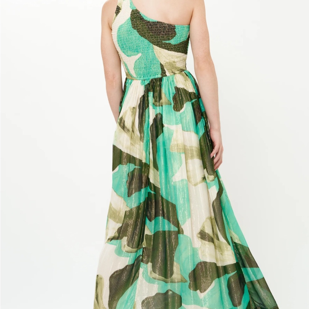 Oliphant One Shoulder Smocked Maxi-Ginkgo Green